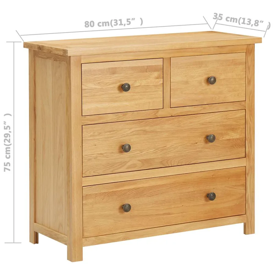 Commode 80x35x75 cm Bois de chêne massif - 6