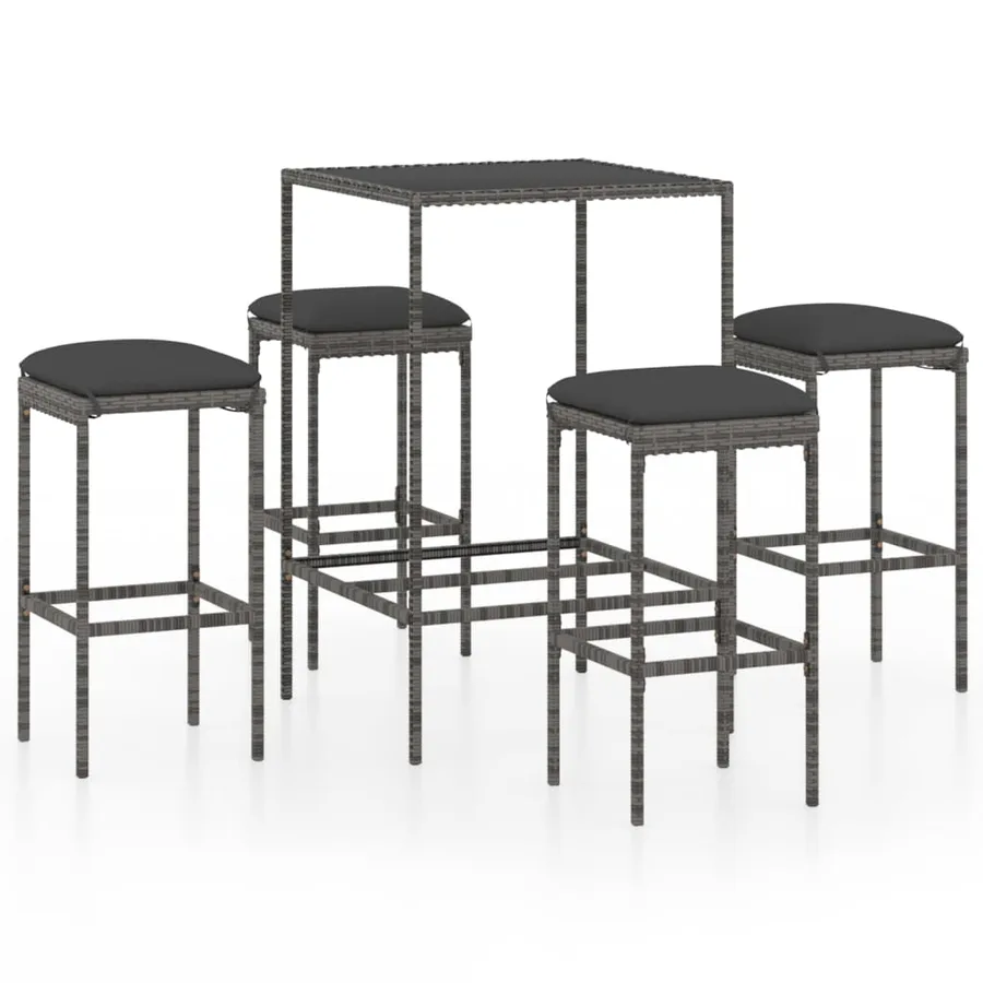 Ensemble de bar de jardin 5 pcs et coussins Résine tressée Gris - 2