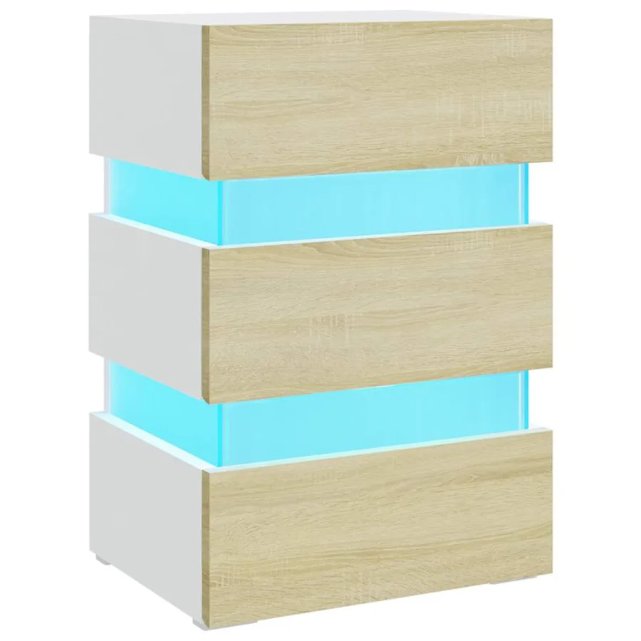 Table de chevet à LED Blanc et chêne sonoma 45x35x67 cm - 2