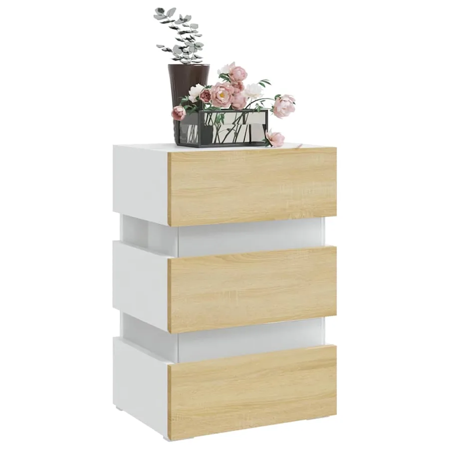 Table de chevet à LED Blanc et chêne sonoma 45x35x67 cm - 3