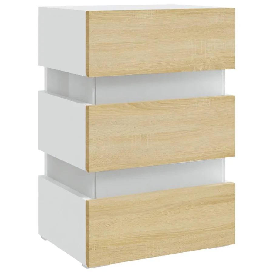 Table de chevet à LED Blanc et chêne sonoma 45x35x67 cm - 5