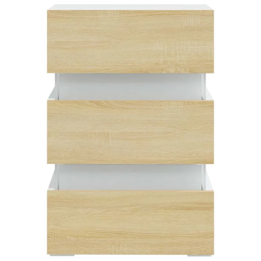Table de chevet à LED Blanc et chêne sonoma 45x35x67 cm - 6