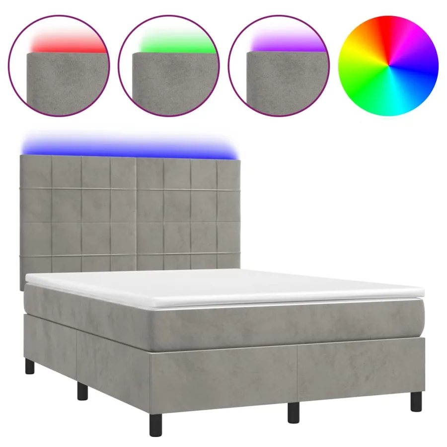 Sommier à lattes de lit matelas et LED Gris clair 140x200 cm - 2