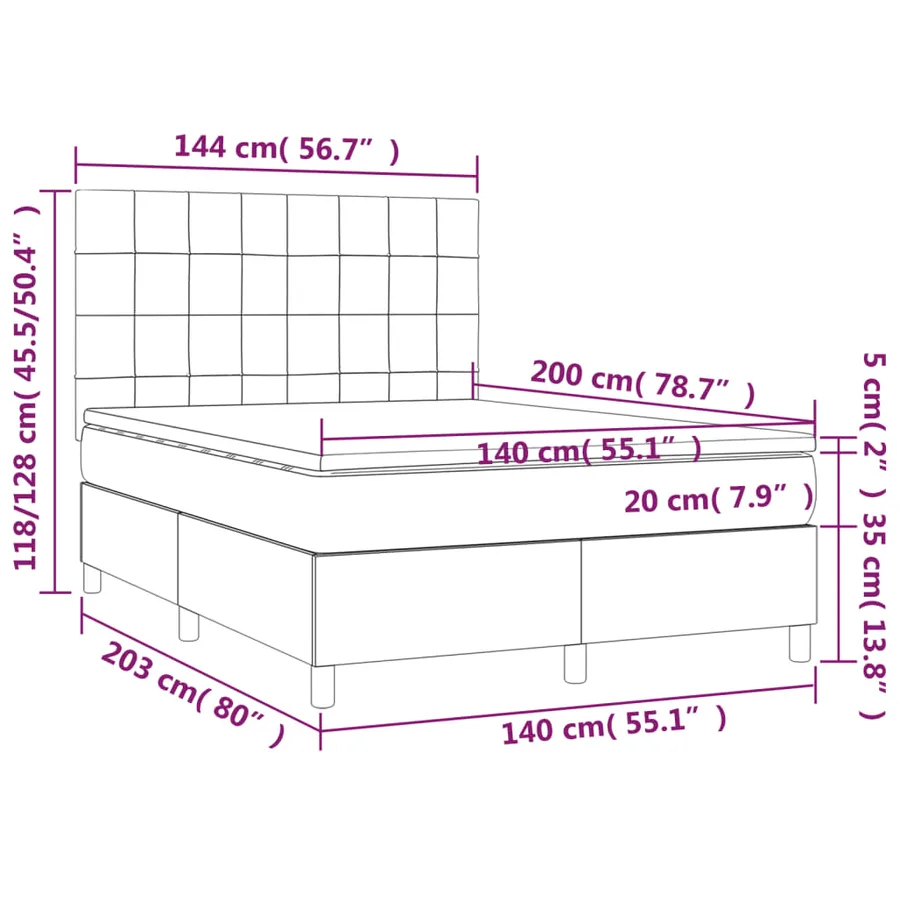 Sommier à lattes de lit matelas et LED Gris clair 140x200 cm - 8