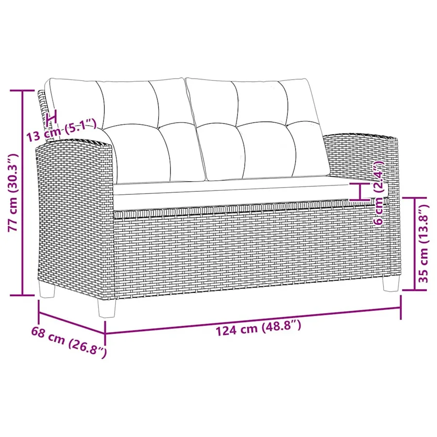 Salon de jardin 6 pcs avec coussins Résine tressée Gris foncé - 19