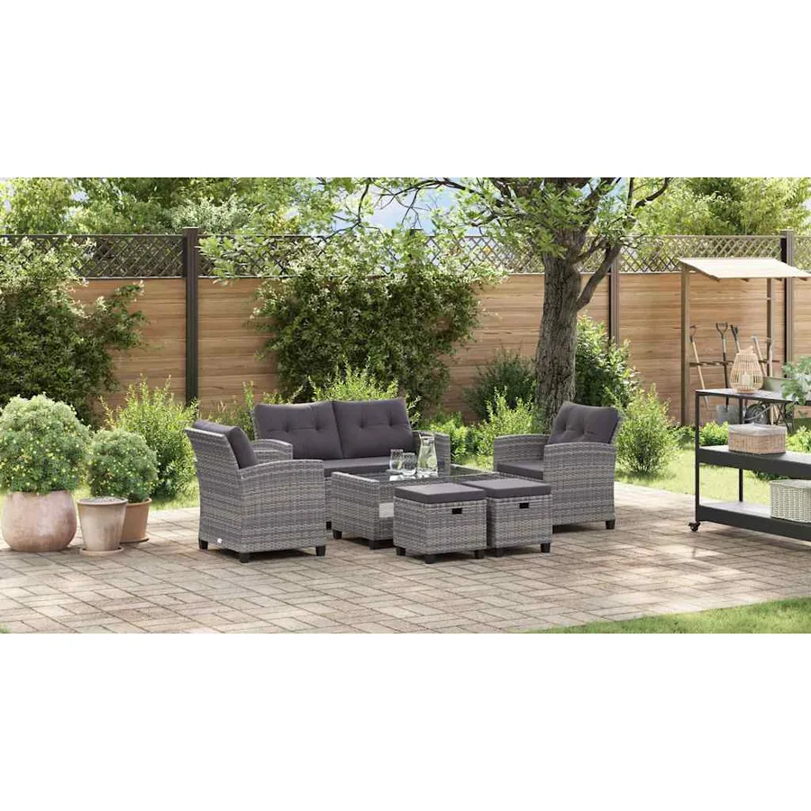Salon de jardin 6 pcs avec coussins Résine tressée Gris foncé - 4