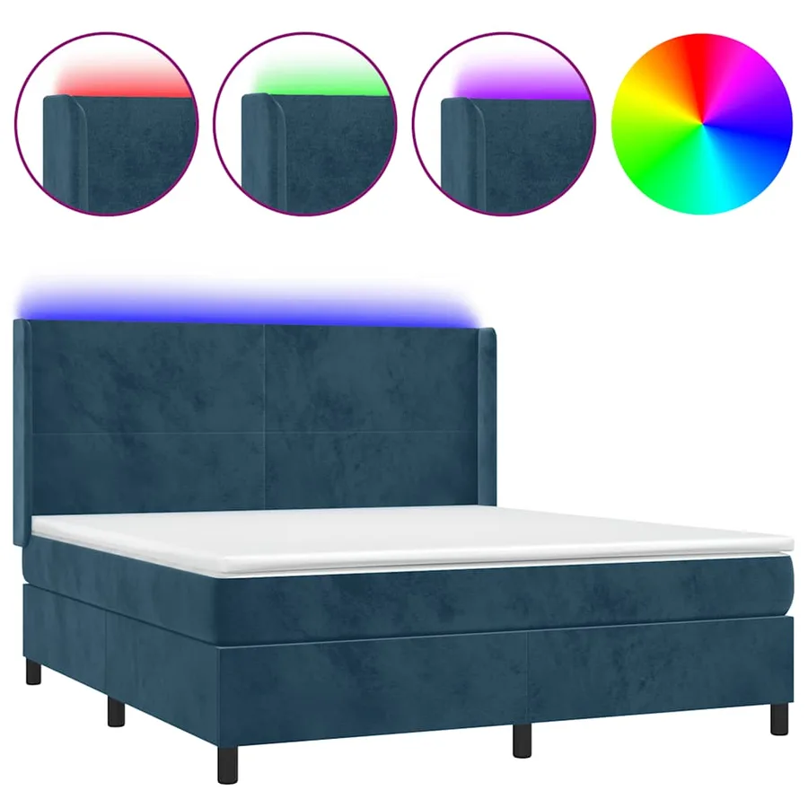 Sommier à lattes de lit matelas et LED Bleu foncé 160x200 cm - 2