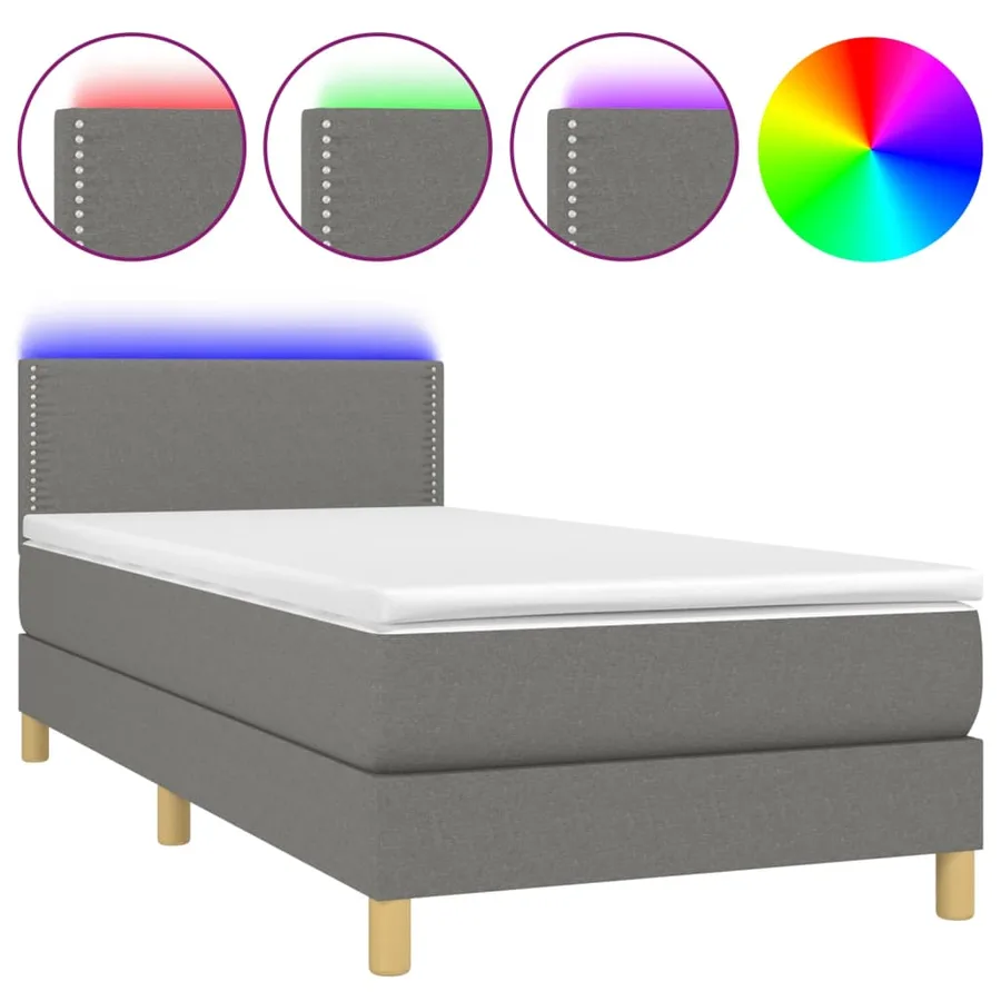 Sommier à lattes de lit avec matelas et LED Gris foncé 90x190cm - 2