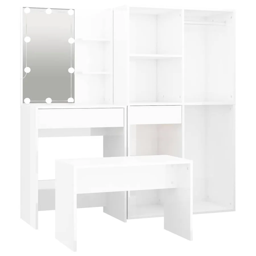 Ensemble de coiffeuse avec LED Blanc brillant Bois d'ingénierie - 2