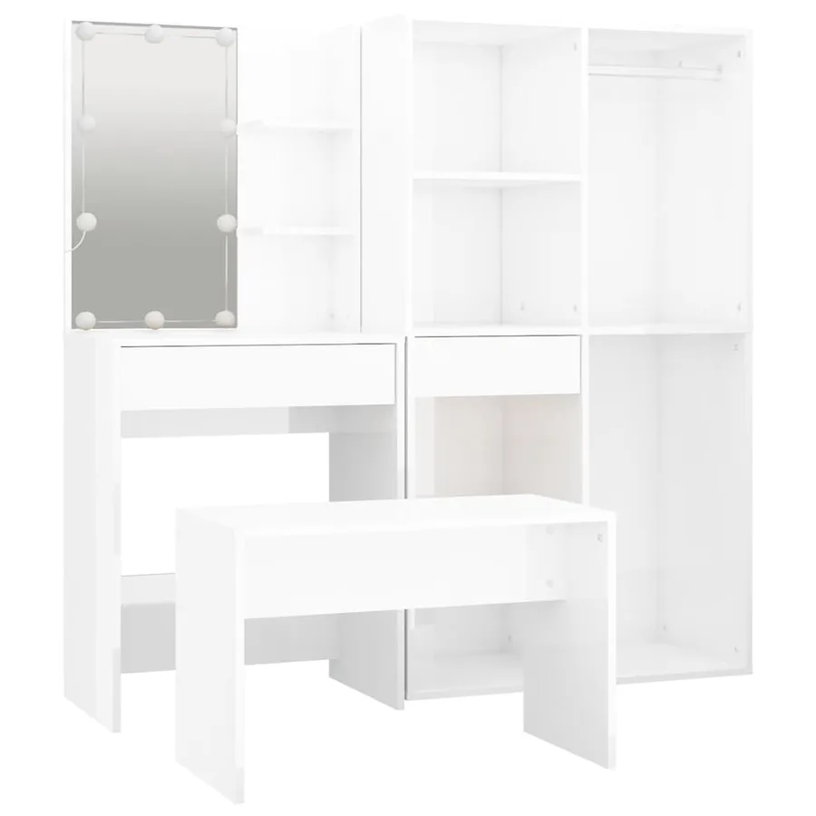 Ensemble de coiffeuse avec LED Blanc brillant Bois d'ingénierie - 5