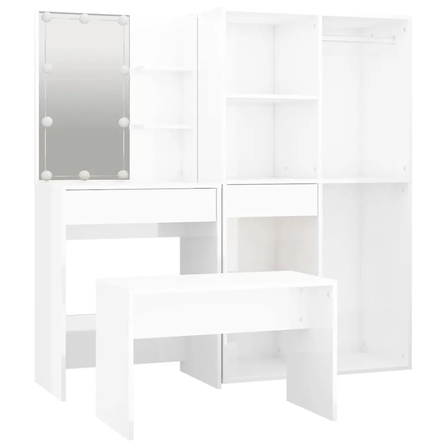 Ensemble de coiffeuse avec LED Blanc brillant Bois d'ingénierie - 6