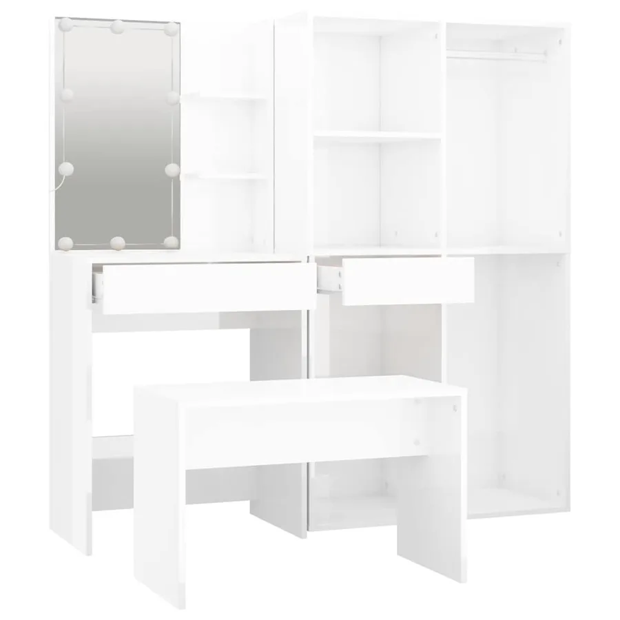 Ensemble de coiffeuse avec LED Blanc brillant Bois d'ingénierie - 7