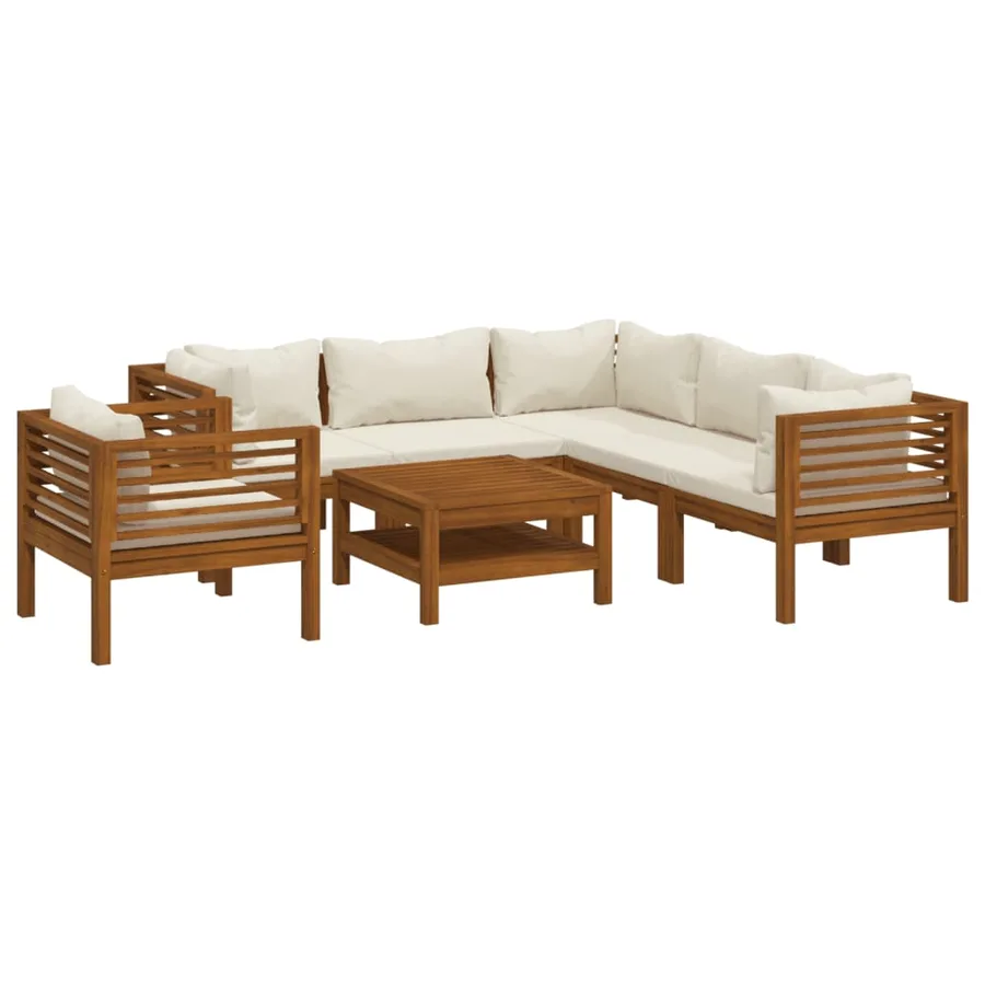 Salon de jardin 7 pcs avec coussin crème Bois d'acacia solide - 2