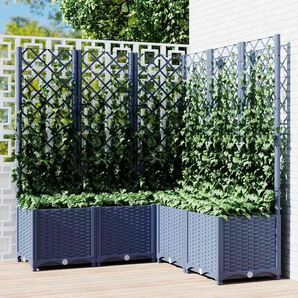Jardinière avec treillis bleu gris 120x120x136 cm PP