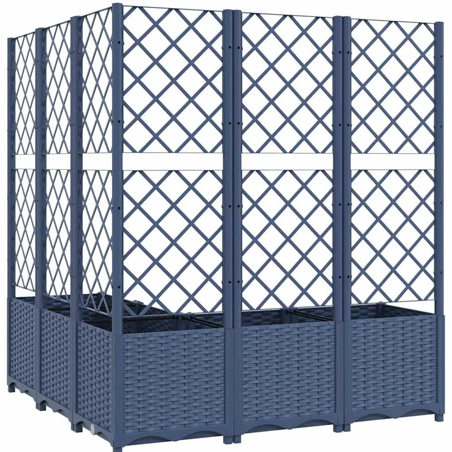 Jardinière avec treillis bleu gris 120x120x136 cm PP - 5