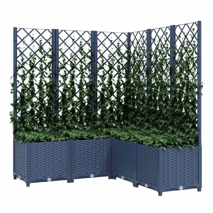 Jardinière avec treillis bleu gris 120x120x136 cm PP - 7