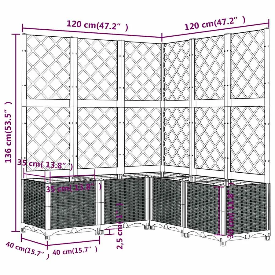 Jardinière avec treillis bleu gris 120x120x136 cm PP - 8