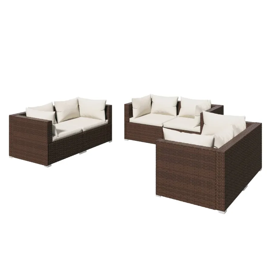 Salon de jardin 6 pcs avec coussins Résine tressée Marron - 2