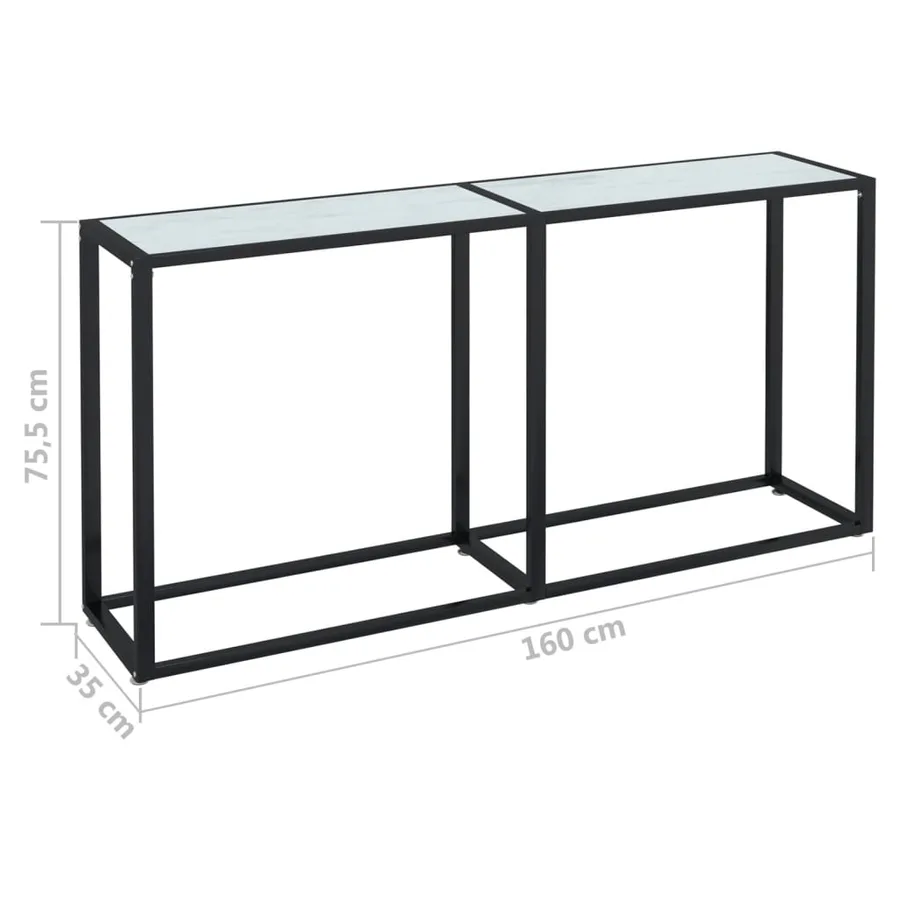 Table console Marbre blanc 160x35x75,5 cm Verre trempé - 7