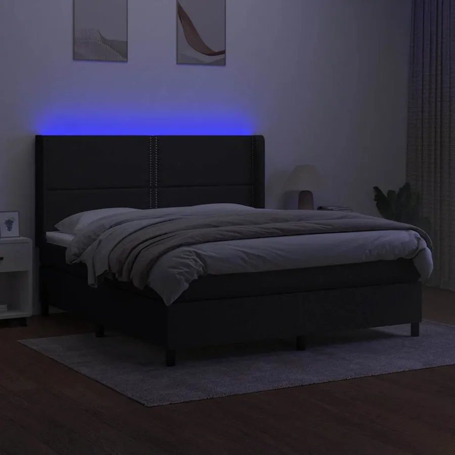 Sommier à lattes de lit matelas LED Noir 160x200 cm Tissu - 3