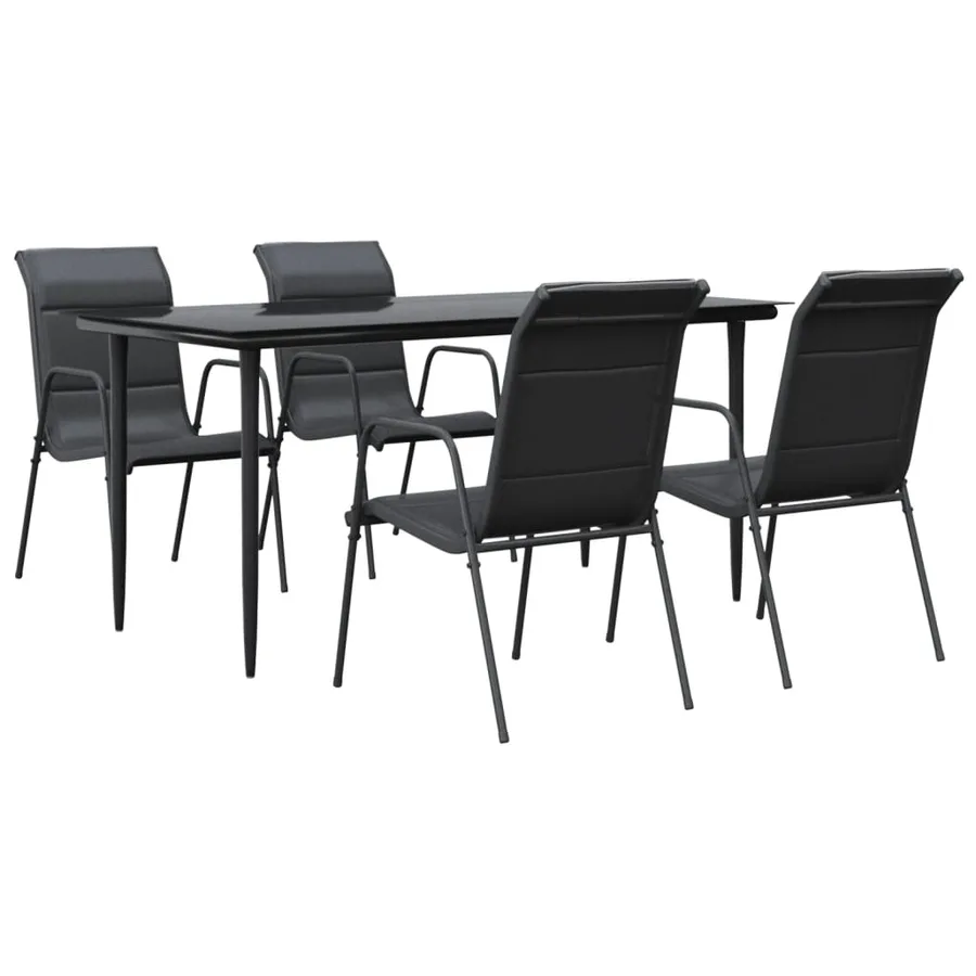 Ensemble à manger de jardin 5 pcs noir textilène et acier - 2