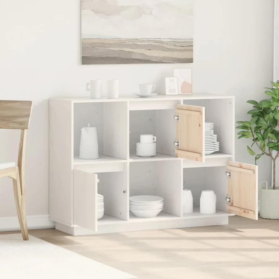 Buffet Blanc 110,5x35x80 cm Bois massif de pin - 3