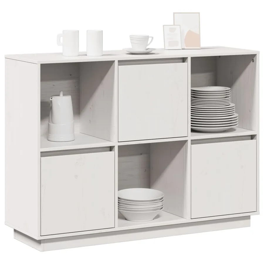Buffet Blanc 110,5x35x80 cm Bois massif de pin - 4