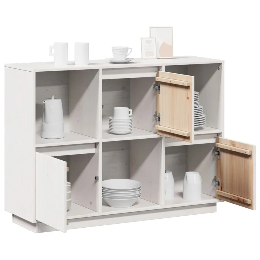 Buffet Blanc 110,5x35x80 cm Bois massif de pin - 5