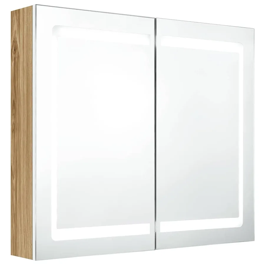 Armoire de salle de bain à miroir à LED Blanc et chêne - 2