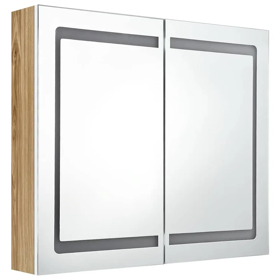 Armoire de salle de bain à miroir à LED Blanc et chêne - 3