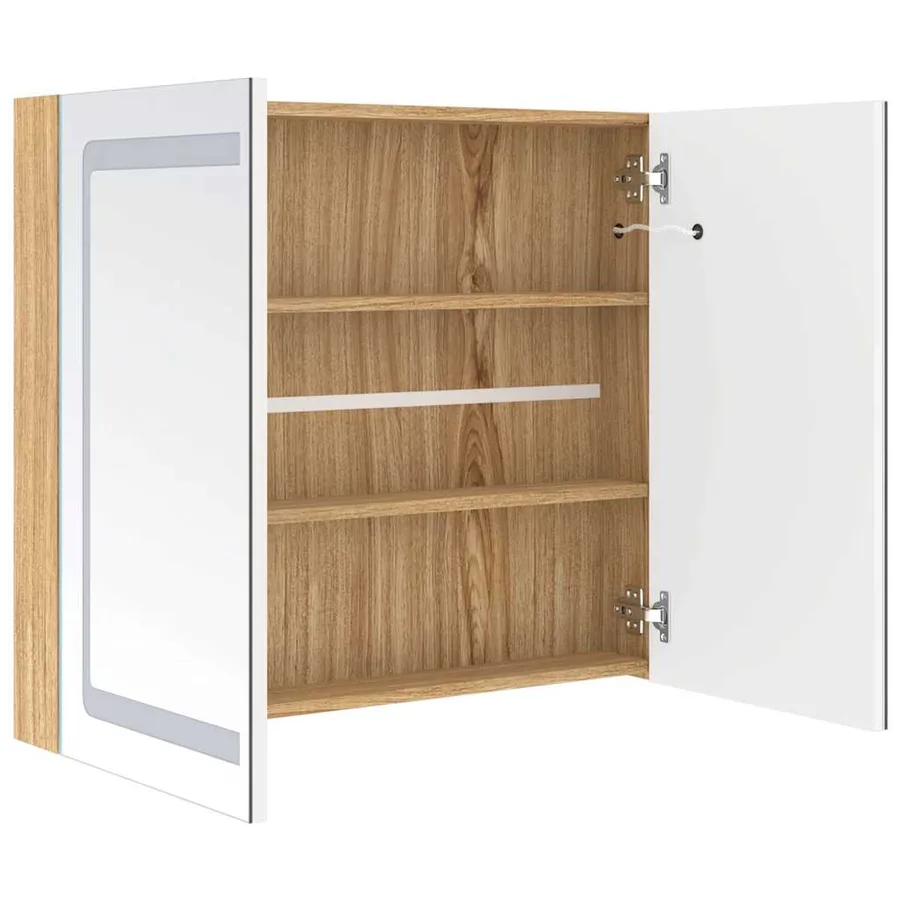 Armoire de salle de bain à miroir à LED Blanc et chêne - 5