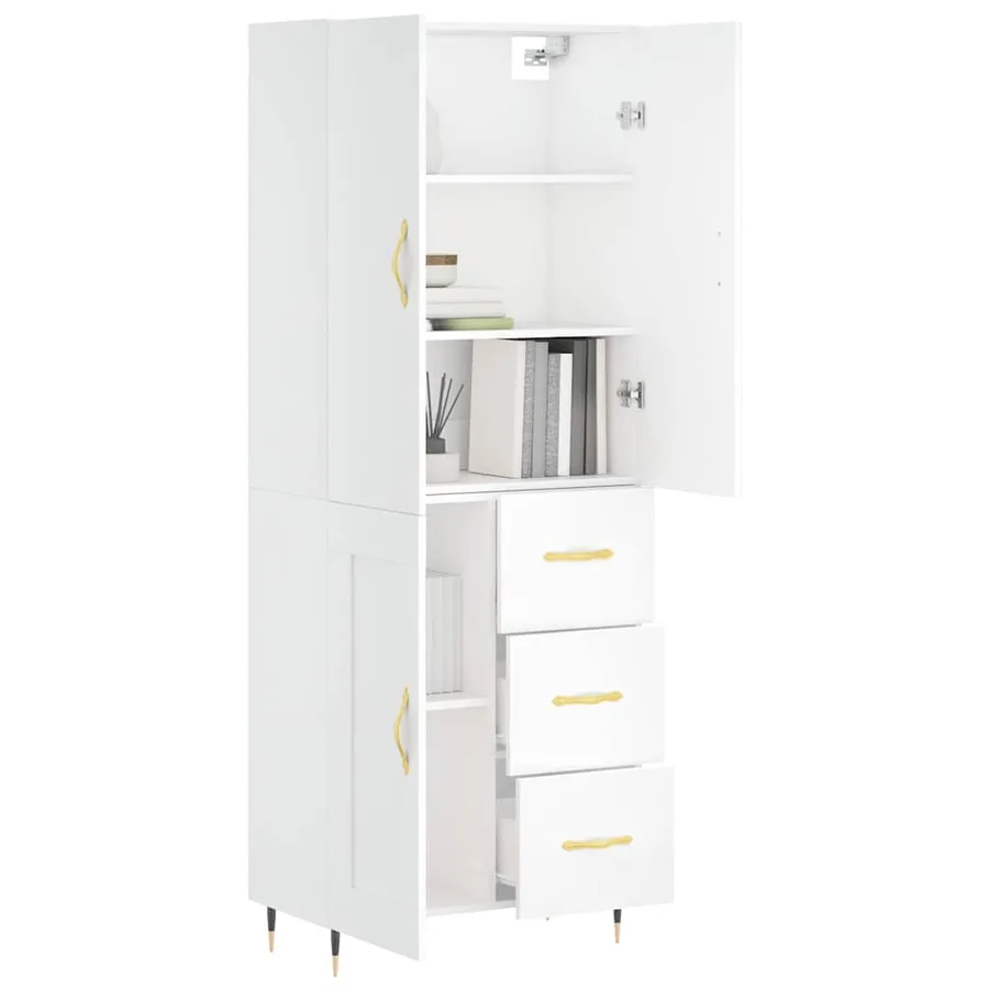 Buffet haut Blanc 69,5x34x180 cm Bois d'ingénierie - 3