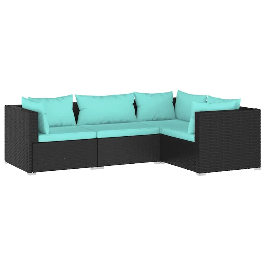 Salon de jardin 4 pcs avec coussins Résine tressée Noir - 2