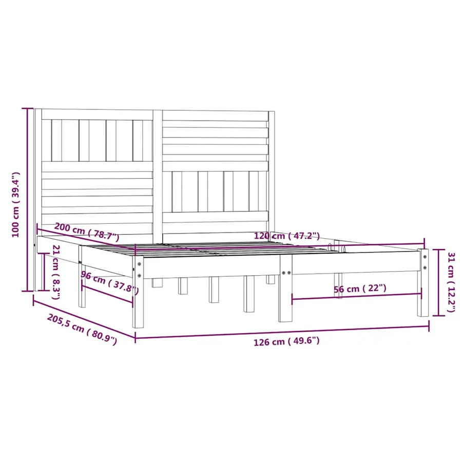 Cadre de lit sans matelas bois de pin massif 120x200 cm - 9