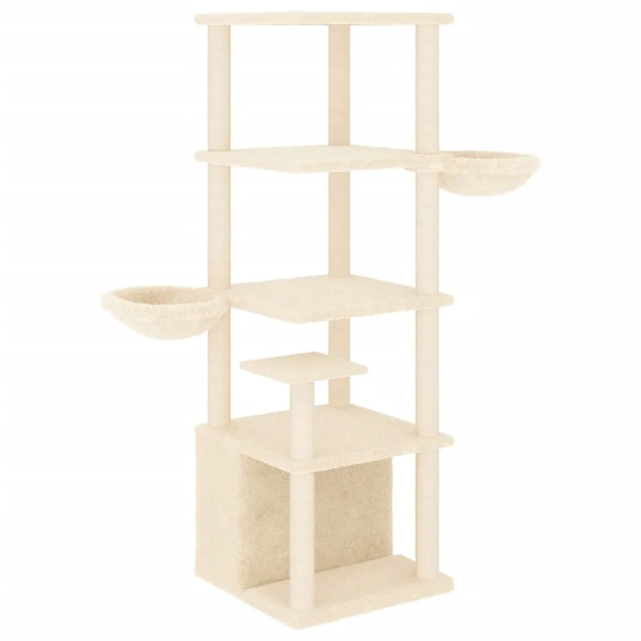 Arbre à chat avec griffoirs en sisal crème 147 cm - 2