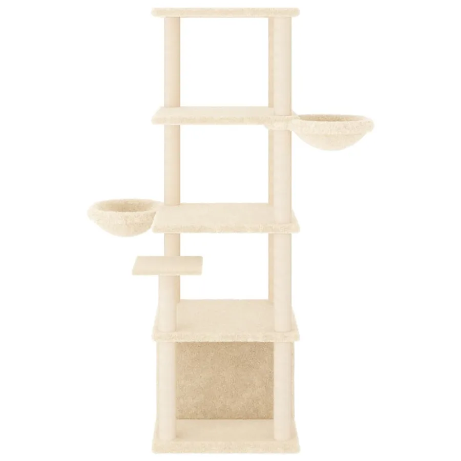 Arbre à chat avec griffoirs en sisal crème 147 cm - 3