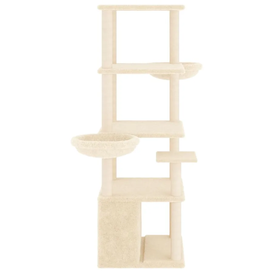 Arbre à chat avec griffoirs en sisal crème 147 cm - 4