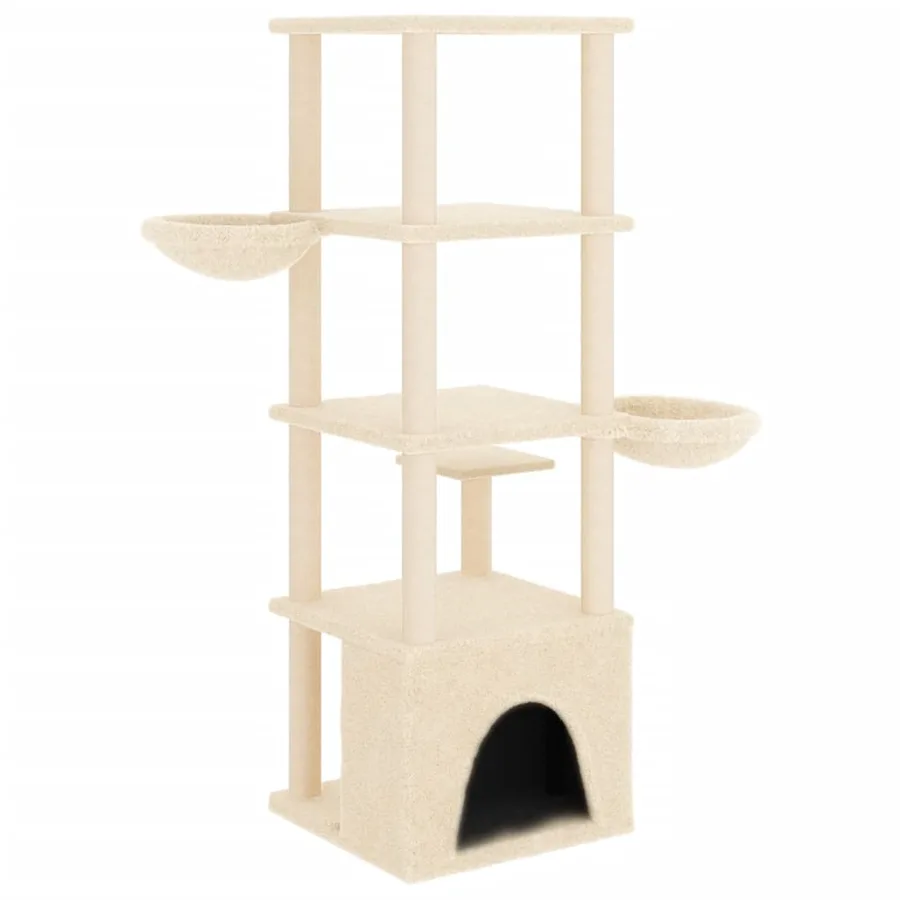 Arbre à chat avec griffoirs en sisal crème 147 cm - 5