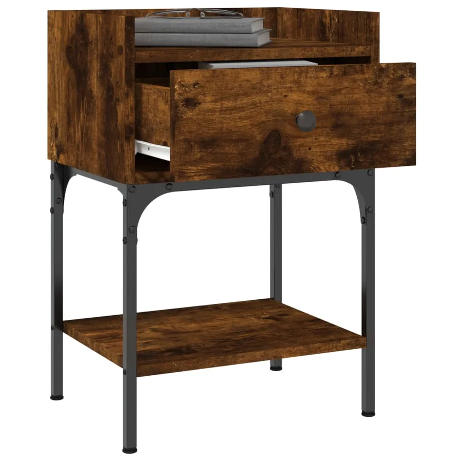 Table de chevet chêne fumé 40,5x31x60 cm bois d'ingénierie - 4