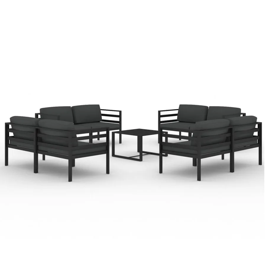 Salon de jardin 9 pcs avec coussins Aluminium Anthracite - 2