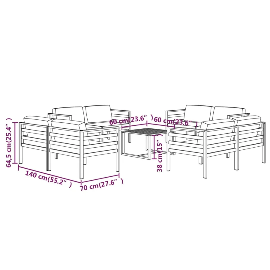 Salon de jardin 9 pcs avec coussins Aluminium Anthracite - 7