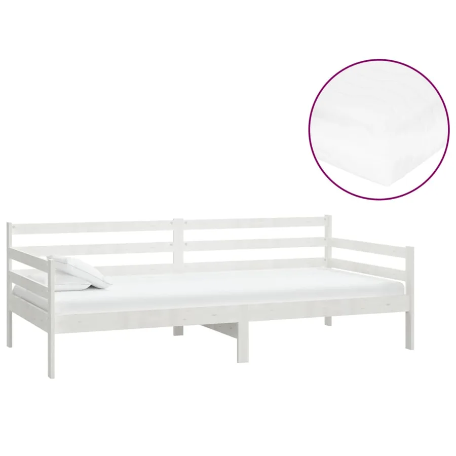 Lit de repos avec matelas 90x200 cm Blanc Bois de pin massif - 2