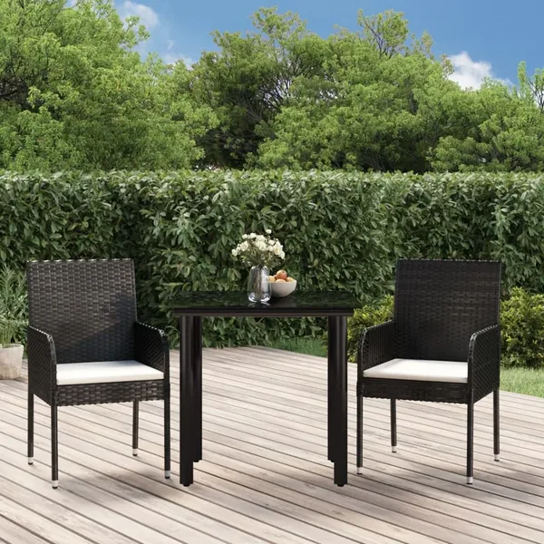Ensemble à manger de jardin avec coussins 3 pcs Noir
