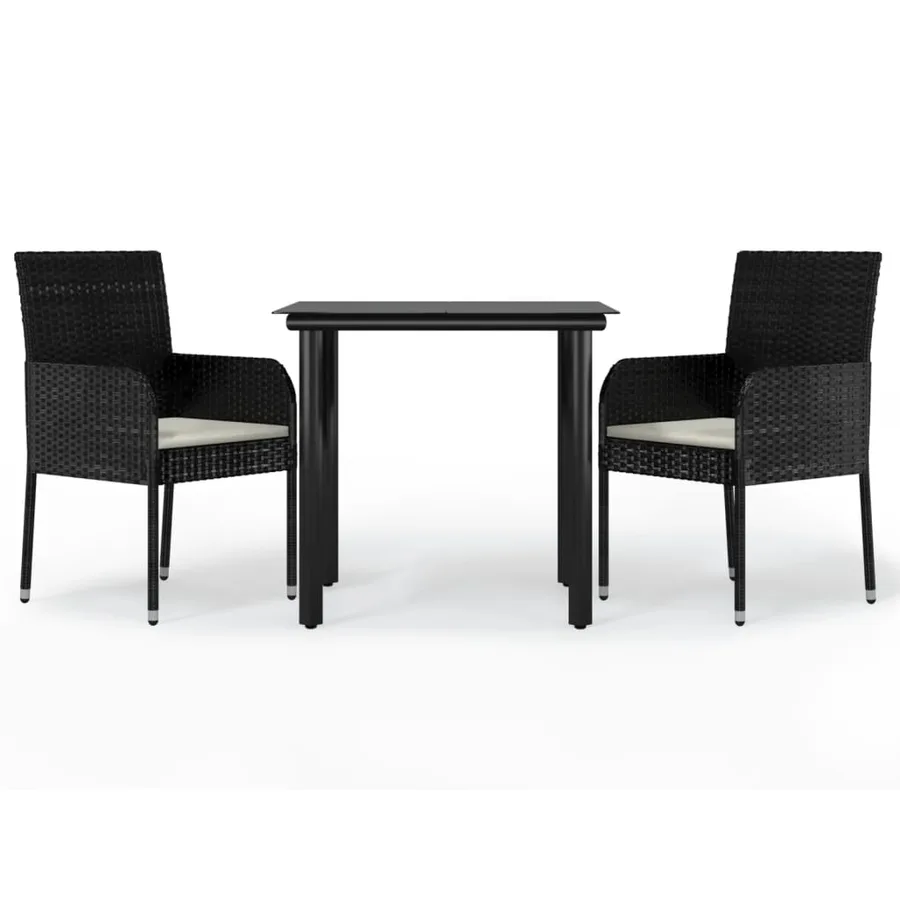 Ensemble à manger de jardin avec coussins 3 pcs Noir - 2