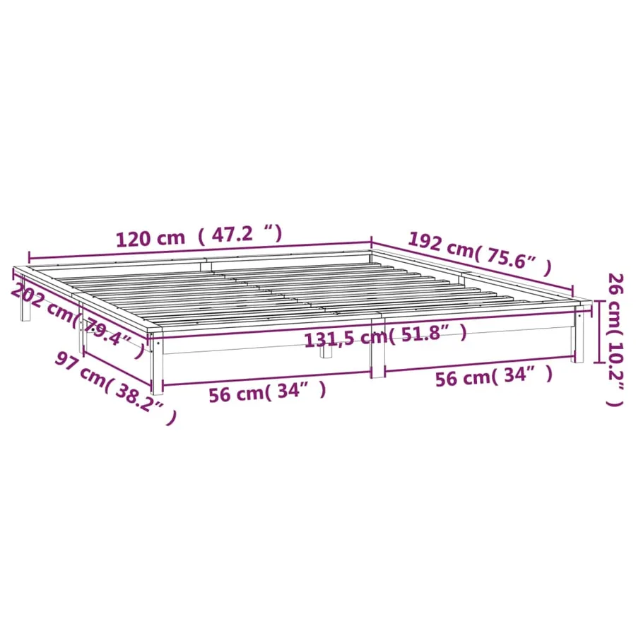 Cadre de lit à LED sans matelas 120x190 cm bois massif - 13