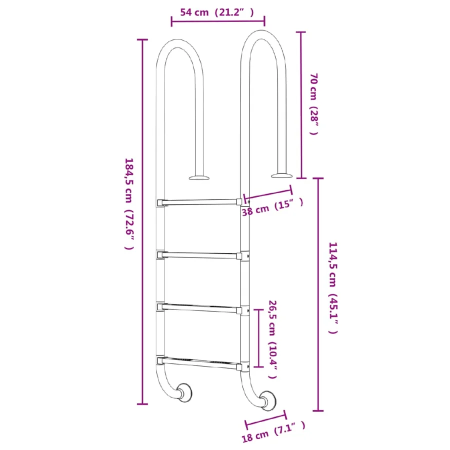 Échelle de piscine 54x38x184,5 cm acier inoxydable 304 - 6