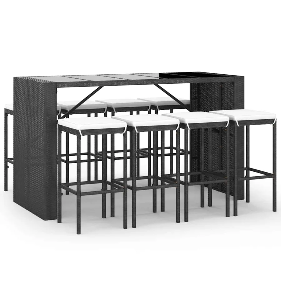 Ensemble de bar de jardin 9 pcs avec coussins noir poly rotin - 2
