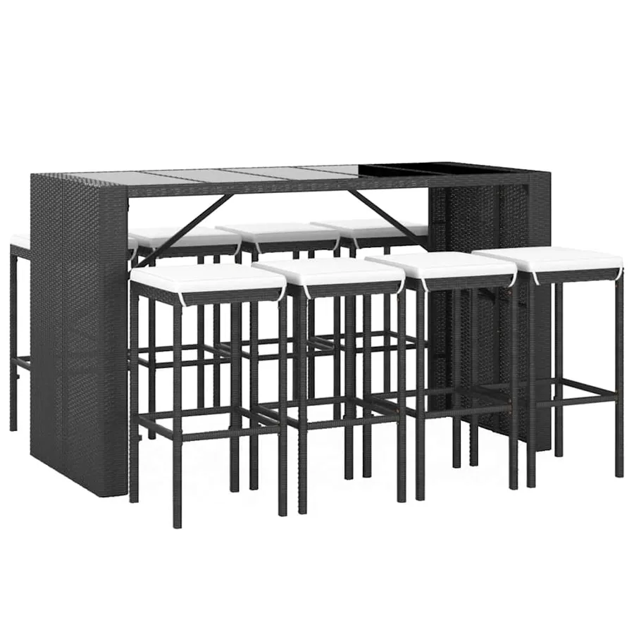 Ensemble de bar de jardin 9 pcs avec coussins noir poly rotin - 3