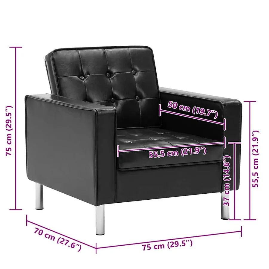 Fauteuil Noir 75x70x75 cm Similicuir - 8