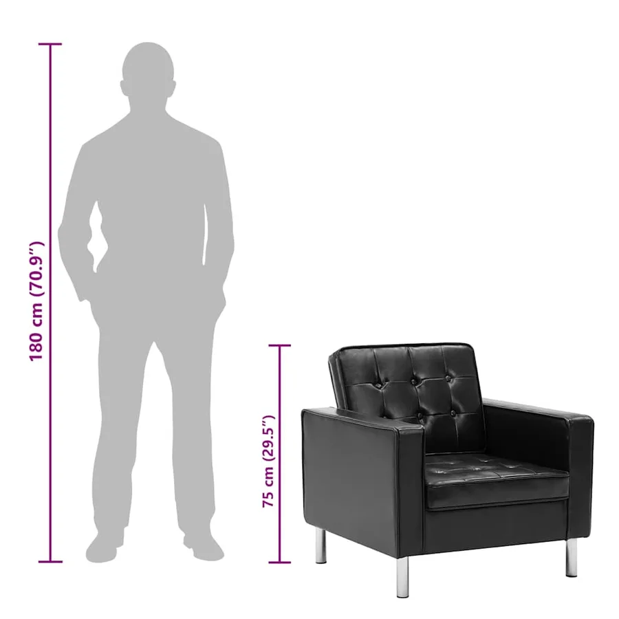 Fauteuil Noir 75x70x75 cm Similicuir - 9